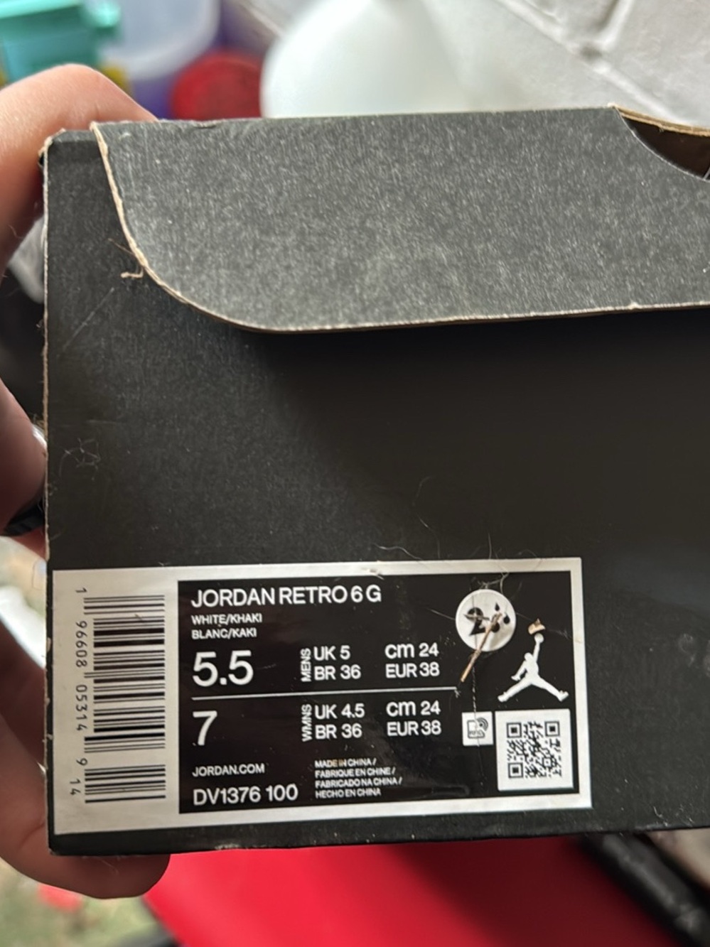Jordan Retro 6 G Black and White Shoe Box Label